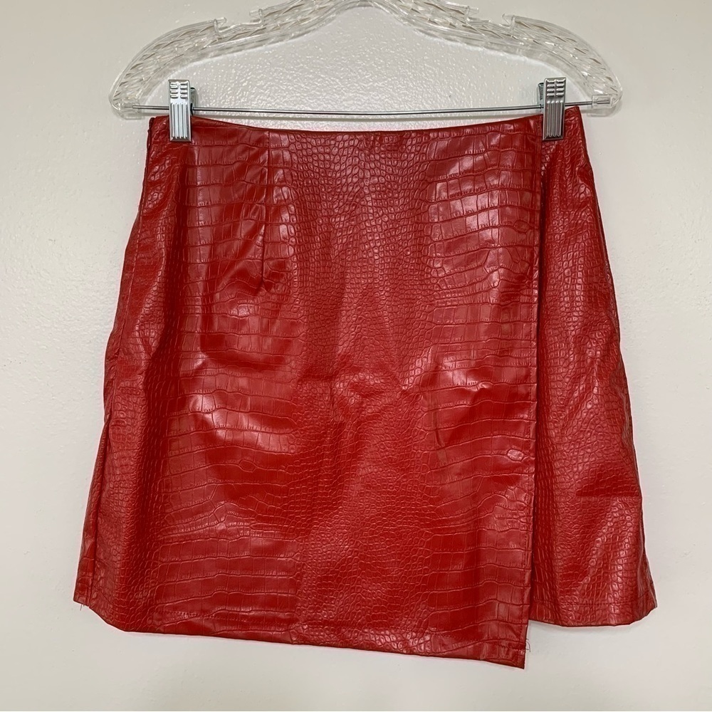 Shein Dark Red Faux Snake Skin Faux Wrap Mini Skirt Size M